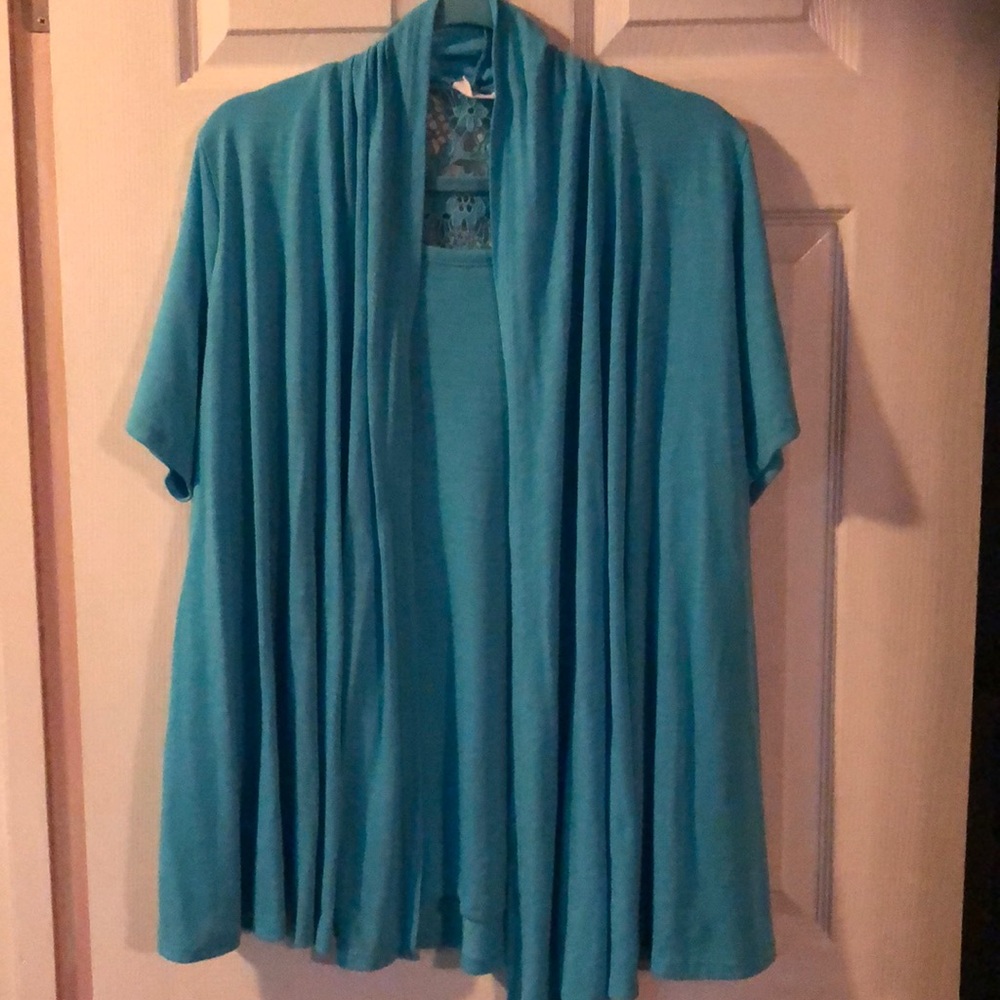 Blouse with cardigan attached appearance
